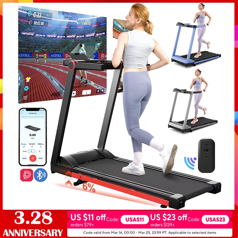 Superun Foldable Treadmill 3.5HP, 6 Percent Incline, 350lb Capacity, Bluetooth